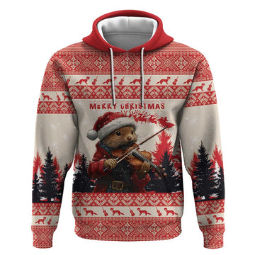 Croatia Christmas Hoodie Pine Marten Playing Violin - Red Color LT15