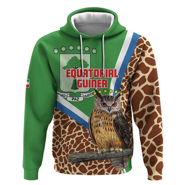 Personalised Equatorial Guinea Hoodie Bubo Poensis Mix Giraffe Pattern LT15