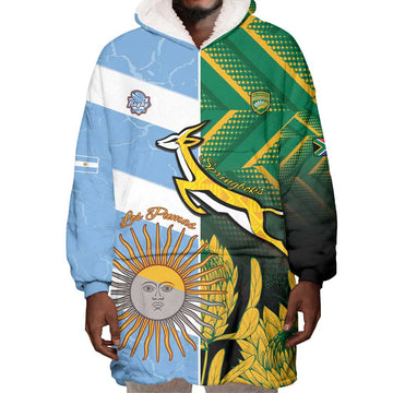 South Africa and Argentina Rugby Personalised Wearable Blanket Hoodie Sporty Style LT15