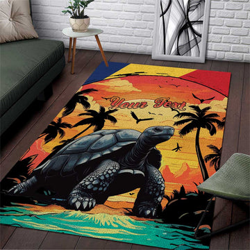 Personalised Afro Seychelles Area Rug Aldabra Giant Tortoise With Beach Sunset LT15