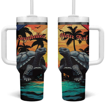 Personalised Afro Seychelles Tumbler With Handle Aldabra Giant Tortoise With Beach Sunset LT15