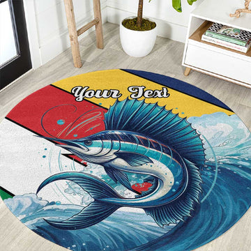 Personalised Afro Seychelles Round Carpet Sailfish With Coat Of Arms LT15