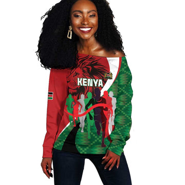 Personalised Athletics Kenya Off Shoulder Sweater Kente Pattern LT15