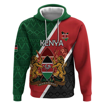 Personalised Kenya Hoodie Coat Of Arms Mix Flag Style LT15