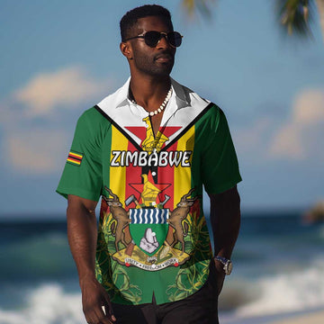 Personalised Zimbabwe Independence Day Hawaiian Shirt Coat Of Arms Fire Lilies LT15