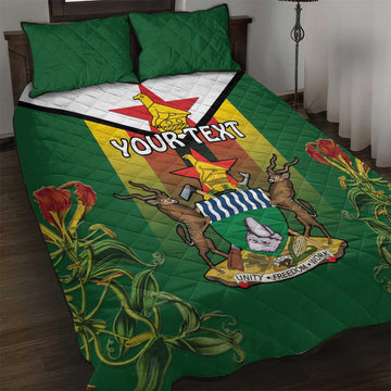 Personalised Zimbabwe Independence Day Quilt Bed Set Coat Of Arms Fire Lilies LT15