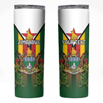 Personalised Zimbabwe Independence Day Skinny Tumbler Coat Of Arms Fire Lilies LT15