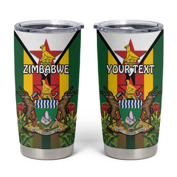Personalised Zimbabwe Independence Day Tumbler Cup Coat Of Arms Fire Lilies LT15