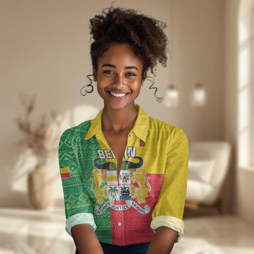Personalised Afro Benin Women Casual Shirt Flag Style - African Pattern LT15