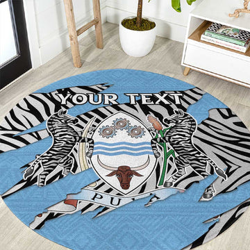 Personalized Lefatshe la Botswana Round Carpet Coat Of Arms - African and Zebra Patterns LT15