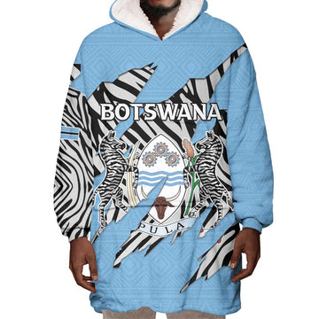 Personalized Lefatshe la Botswana Wearable Blanket Hoodie Coat Of Arms - African and Zebra Patterns LT15