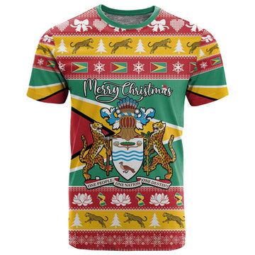 Afro Guyana Christmas T shirt Mix Coat Of Arms LT15
