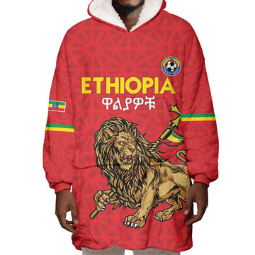 Custom Ethiopia Football Wearable Blanket Hoodie Go Champions LT15