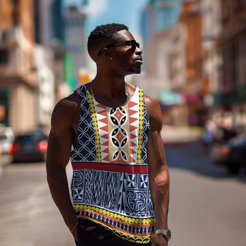 Toghu Bamenda Men Tank Top Cameroon Traditional Pattern LT15