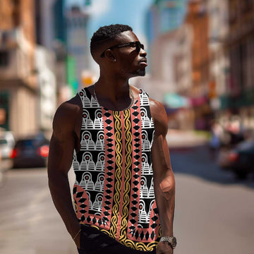 Cameroon Men Tank Top Toghu Traditional Pattern LT15