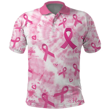 Breast Cancer Awareness Pink Ribbon Polo Shirt Tie Dye Style LT15