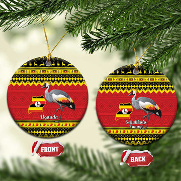 Uganda Christmas Ceramic Ornament Grey Crowned Crane With Flag Map LT15
