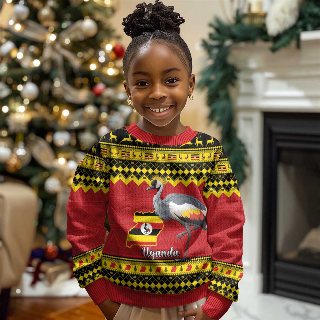 Afro Uganda Christmas Kid Ugly Christmas Sweater Grey Crowned Crane Sekukkulu Ennugi LT15