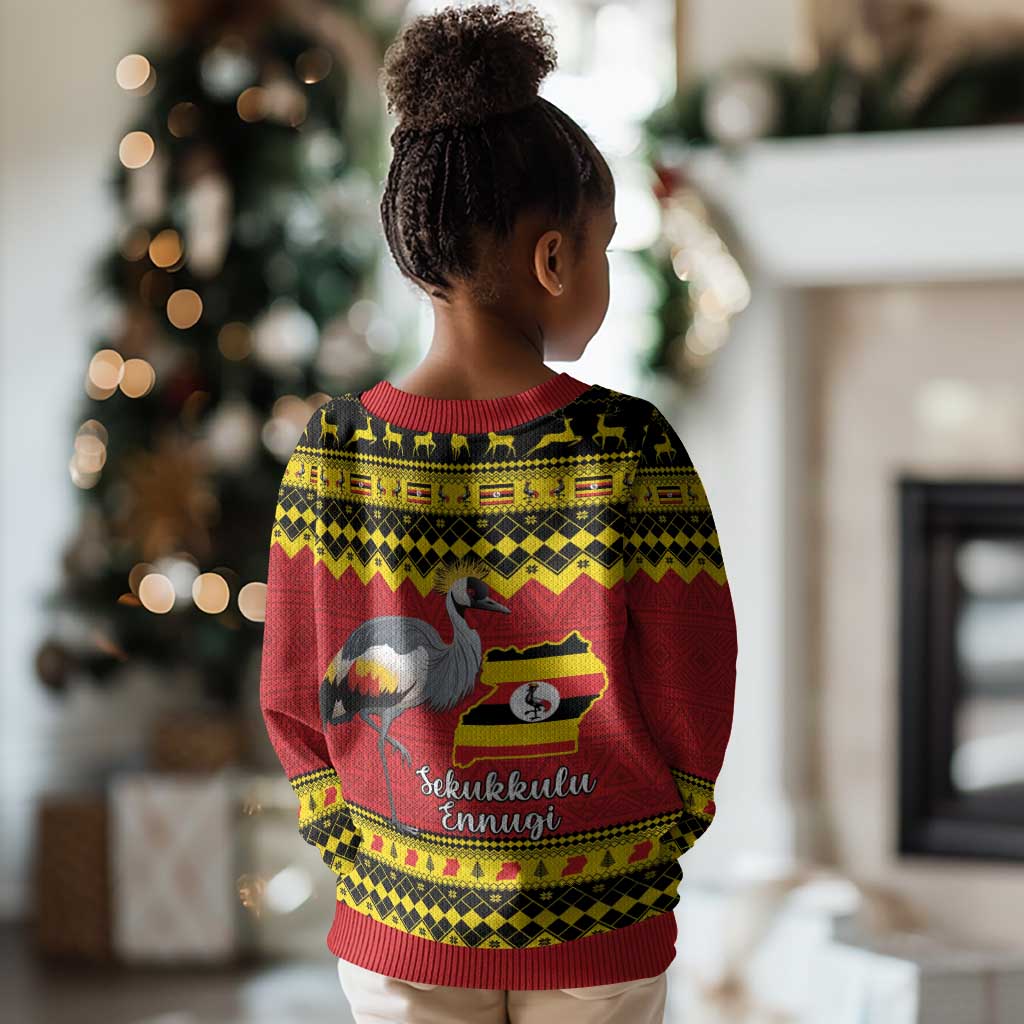 Afro Uganda Christmas Kid Ugly Christmas Sweater Grey Crowned Crane Sekukkulu Ennugi LT15