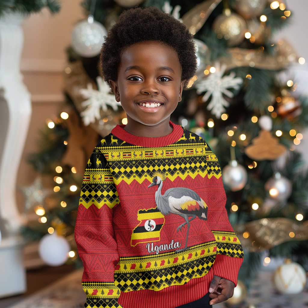 Afro Uganda Christmas Kid Ugly Christmas Sweater Grey Crowned Crane Sekukkulu Ennugi LT15
