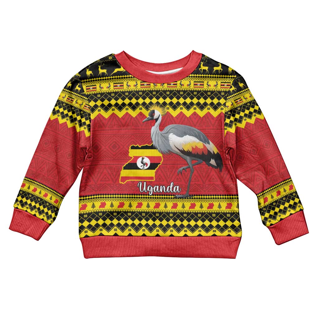 Afro Uganda Christmas Kid Ugly Christmas Sweater Grey Crowned Crane Sekukkulu Ennugi LT15