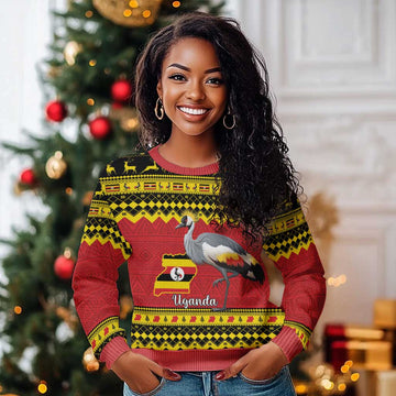 Afro Uganda Christmas Ugly Christmas Sweater Grey Crowned Crane Sekukkulu Ennugi LT15