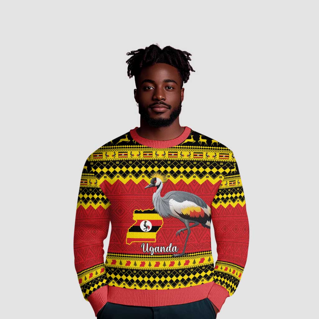 Afro Uganda Christmas Ugly Christmas Sweater Grey Crowned Crane Sekukkulu Ennugi LT15