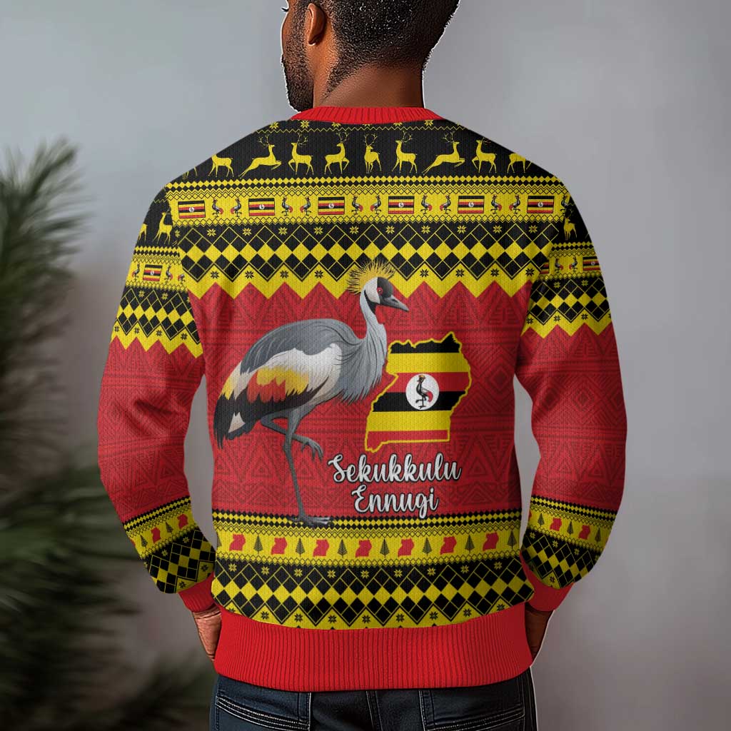 Afro Uganda Christmas Ugly Christmas Sweater Grey Crowned Crane Sekukkulu Ennugi LT15