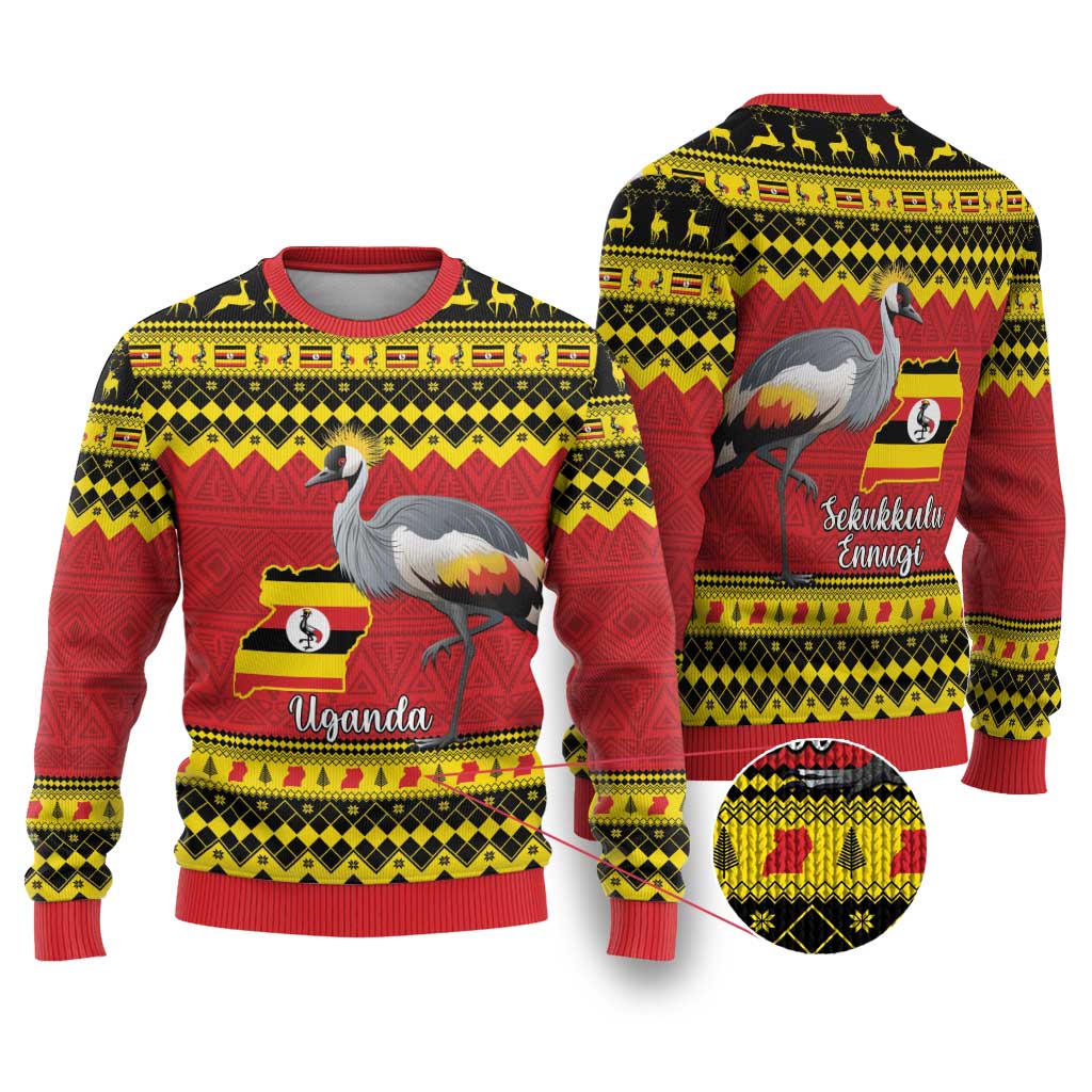Afro Uganda Christmas Ugly Christmas Sweater Grey Crowned Crane Sekukkulu Ennugi LT15
