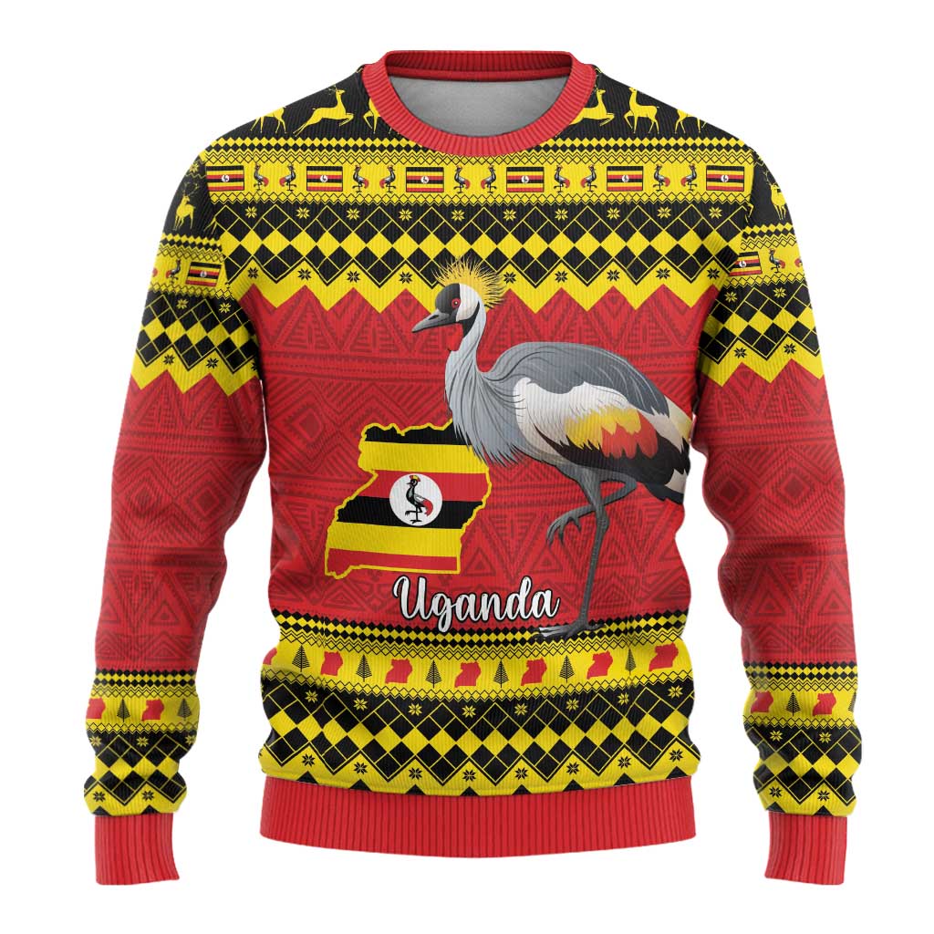 Afro Uganda Christmas Ugly Christmas Sweater Grey Crowned Crane Sekukkulu Ennugi LT15