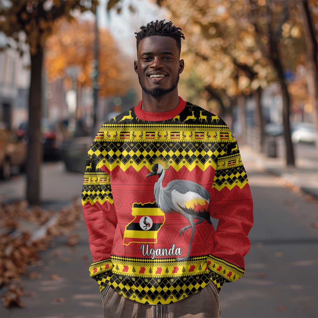 Afro Uganda Christmas Sweatshirt Grey Crowned Crane Sekukkulu Ennugi LT15