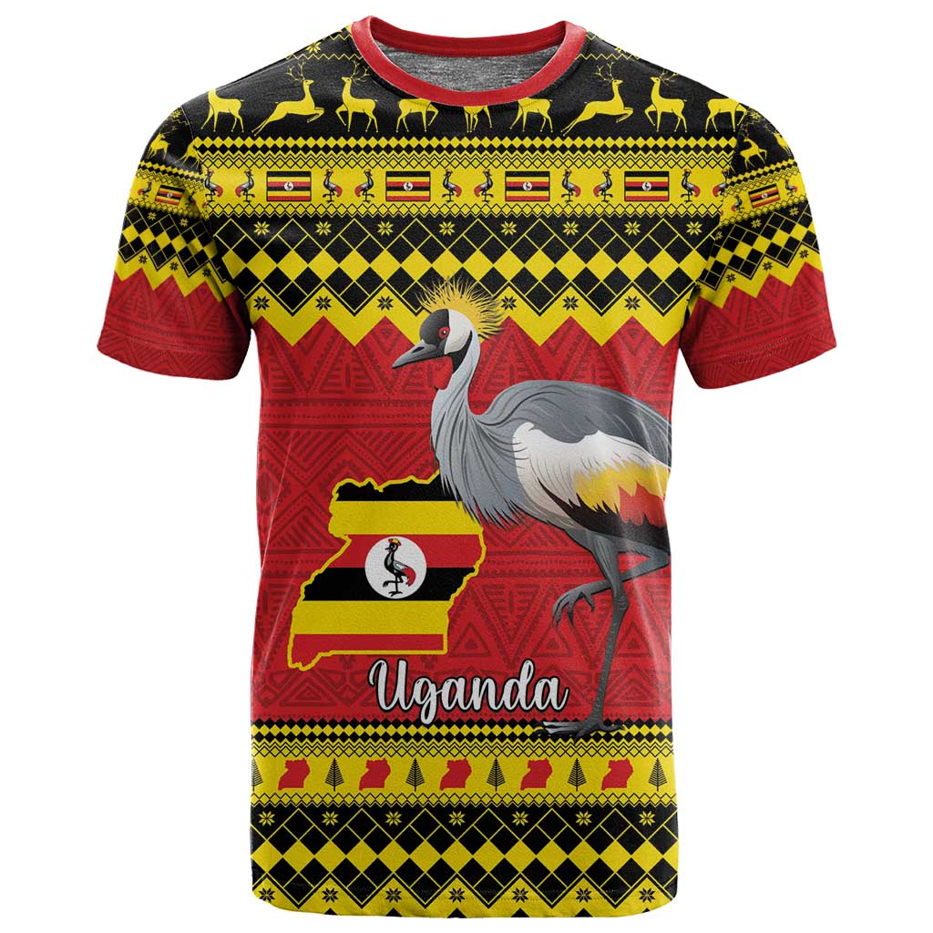 Afro Uganda Christmas T shirt Grey Crowned Crane Sekukkulu Ennugi LT15