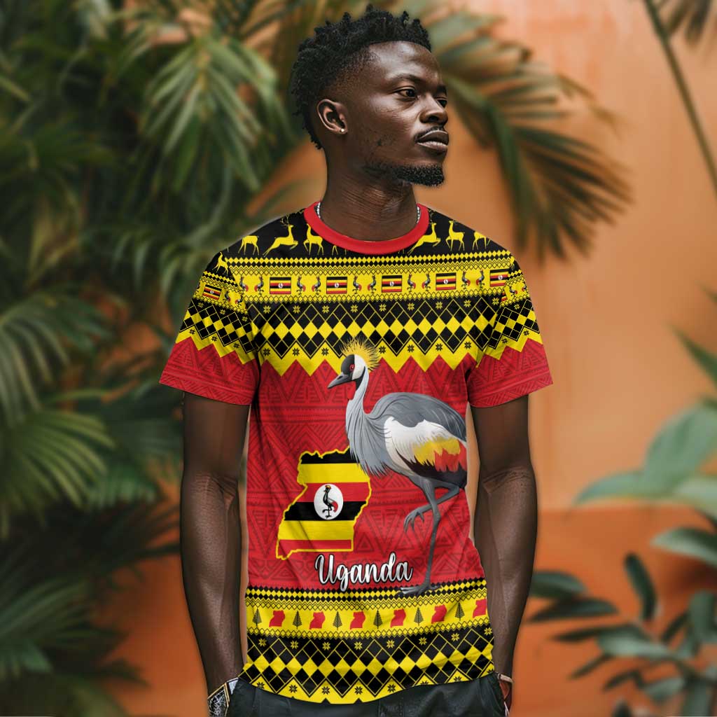 Afro Uganda Christmas T shirt Grey Crowned Crane Sekukkulu Ennugi LT15
