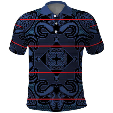 Lesotho Seanamarena - Motlatsi Polo Shirt Basotho Traditional Blanket Style - Blue LT15