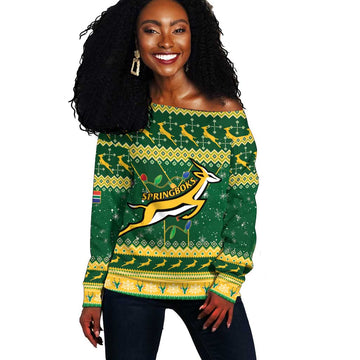 South Africa Christmas Rugby Off Shoulder Sweater Springboks Geseende Kersfees LT15