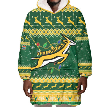 South Africa Christmas Rugby Wearable Blanket Hoodie Springboks Geseende Kersfees LT15