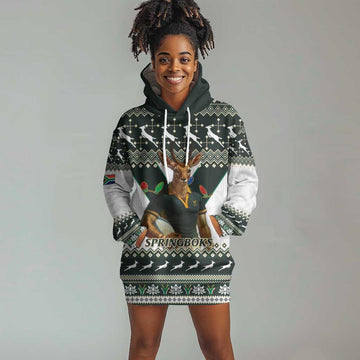 South Africa Christmas Rugby Hoodie Dress Springboks Mascot Mix African Pattern LT15