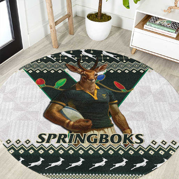 South Africa Christmas Rugby Round Carpet Springboks Mascot Mix African Pattern LT15