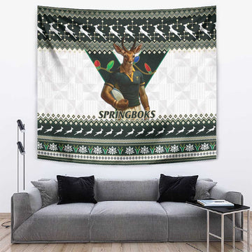 South Africa Christmas Rugby Tapestry Springboks Mascot Mix African Pattern LT15