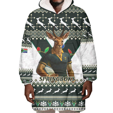 South Africa Christmas Rugby Wearable Blanket Hoodie Springboks Mascot Mix African Pattern LT15