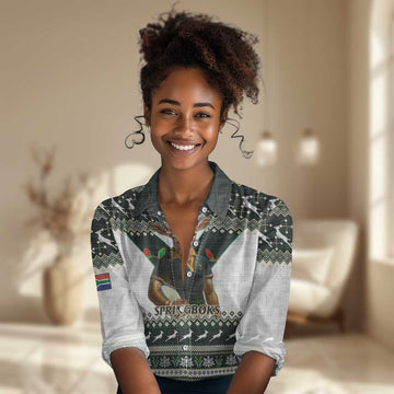 South Africa Christmas Rugby Women Casual Shirt Springboks Mascot Mix African Pattern LT15