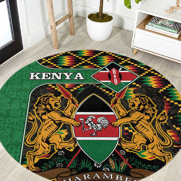 Kenya Round Carpet - Kente Pattern, Coat Of Arms Design LT15