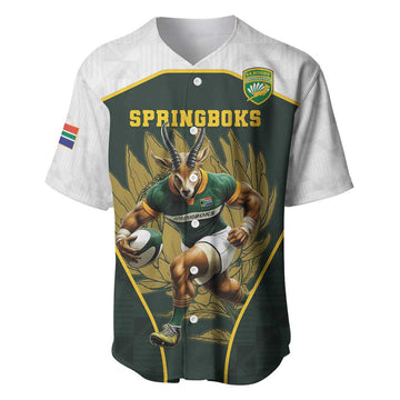 South Africa Rugby Personalised Baseball Jersey Springboks Mascot With King Protea - African Pattern LT15
