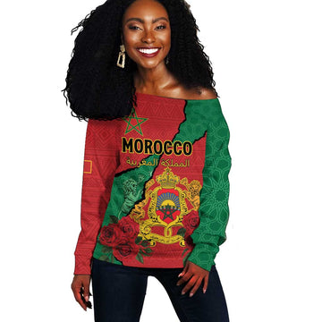 Personalised Morocco Off Shoulder Sweater Coat Of Arms - Islamic Mix African Patterns LT15