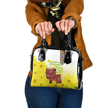 Ethiopian Enkutatash Shoulder Handbag Kebero Drum With Adey Abeba Flower LT15
