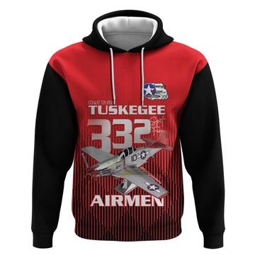Tuskegee Red Tails Airmen Hoodie P-51 Mustang 332nd Fighter Group - Black Red LT15