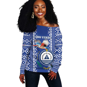 Personalised Cape Verde Off Shoulder Sweater Grey Headed Kingfisher - Coat Of Arms LT15