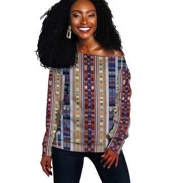 Lamba Mpanjaka Malagasy Traditional Pattern Off Shoulder Sweater LT15