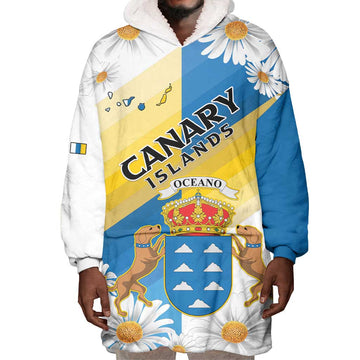 Personalized Canary Islands Wearable Blanket Hoodie Coat Of Arms Argyranthemum Frutescens LT15