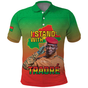 I Stand With Traore Polo Shirt Burkina Faso Flag Map - African Pattern LT15